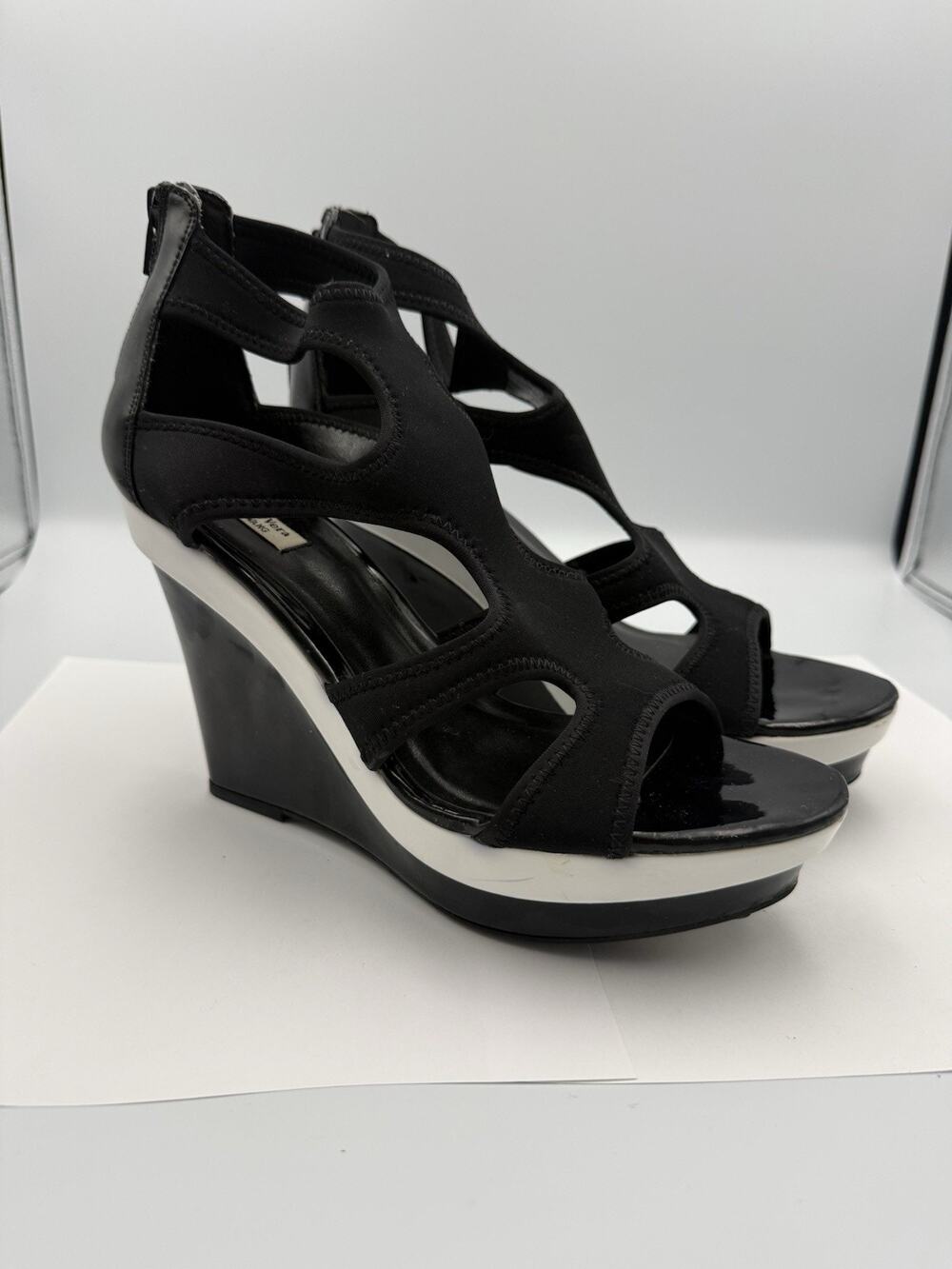 Simply Vera Vera Wang Black and White Platform Wedge Sandal Size 10 #43